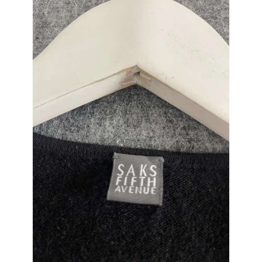Saks Fifth Avenue Sweater Women Medium Black 100% Cashmere Butterfly Beaded N193